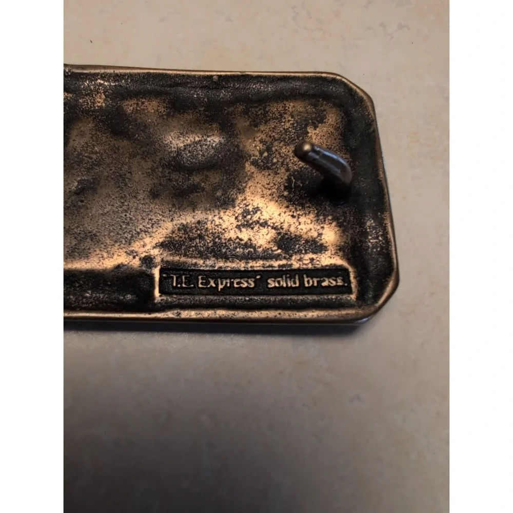 Tech Ether Guild Train Belt Buckle Railroad Mountain Solid Brass 1975 TE Express